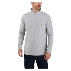 Men's Carhartt Force Relaxed-Fit Midweight Long Sleeve 1/4 Zip Pocket T-Shirt Gray